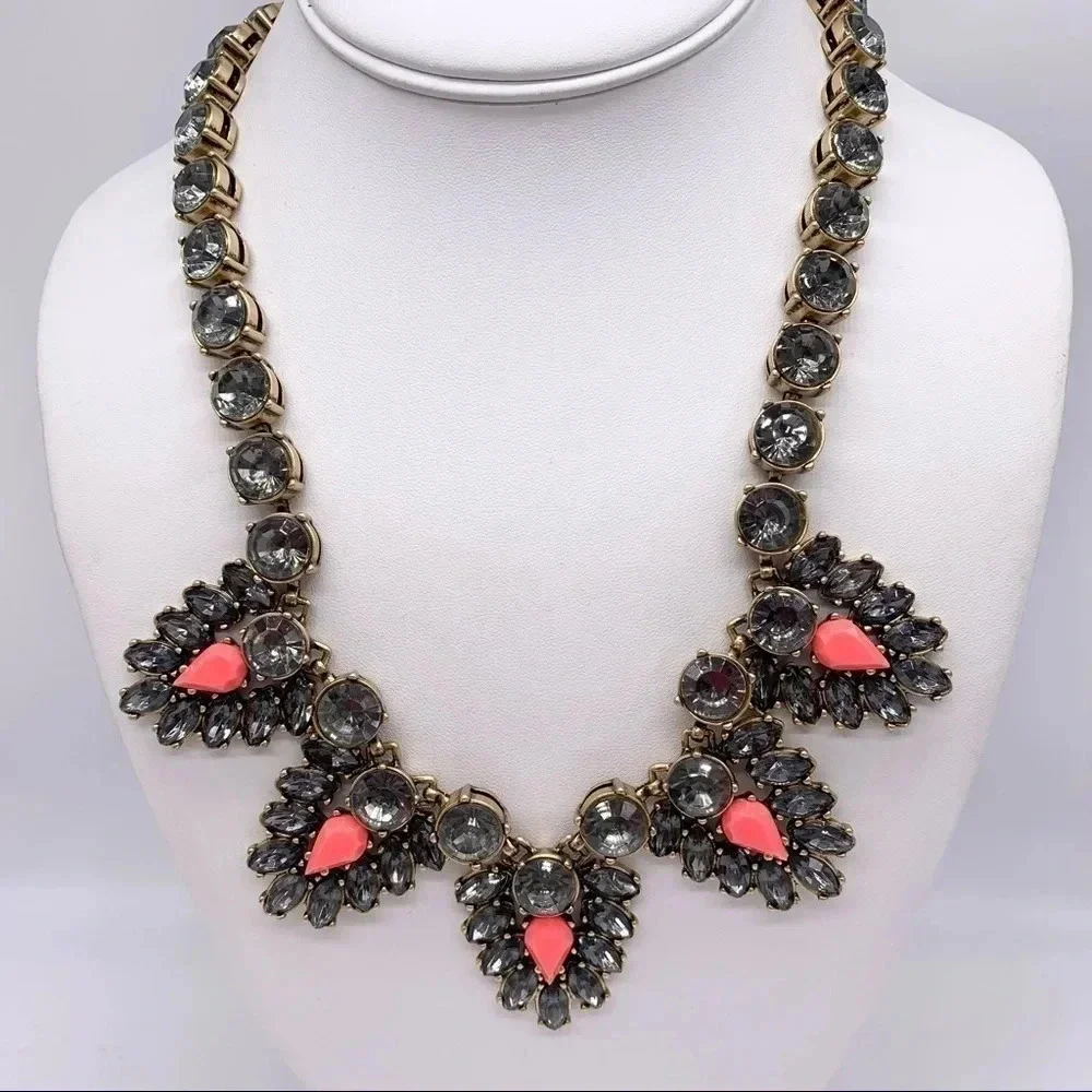 J. Crew Gray & Coral Crystal Necklace